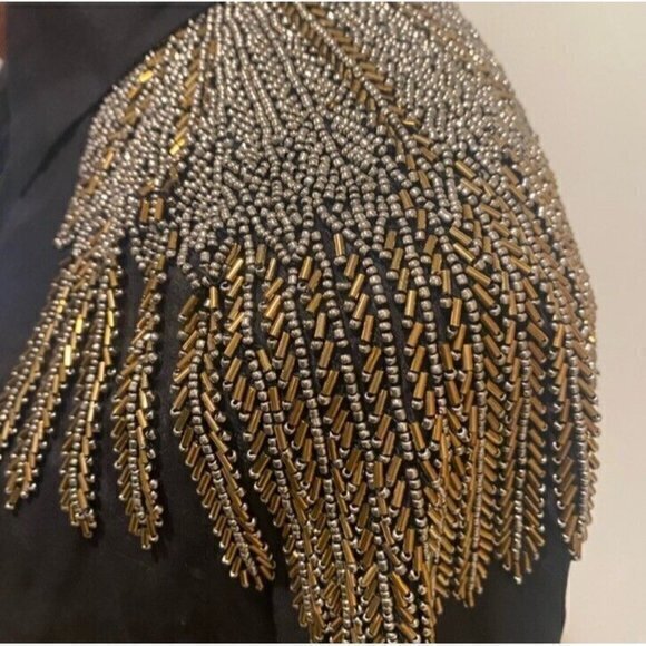 Black Studded Crop Blouse AS By DF Size Small Designer‎ Black Blouse - Picture 4 of 9